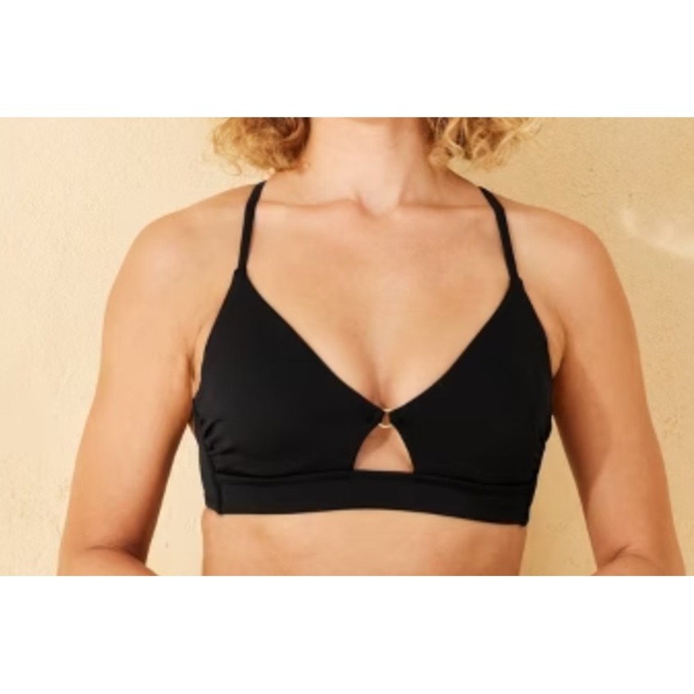Shade & Shore Women's Longline Ring Detail Underwire Bikini Top -Black Size 34D